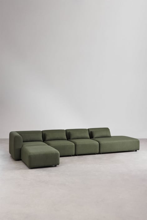 4-teiliges modulares Ecksofa mit Chaiselongue rechts und Fogler-Hocker