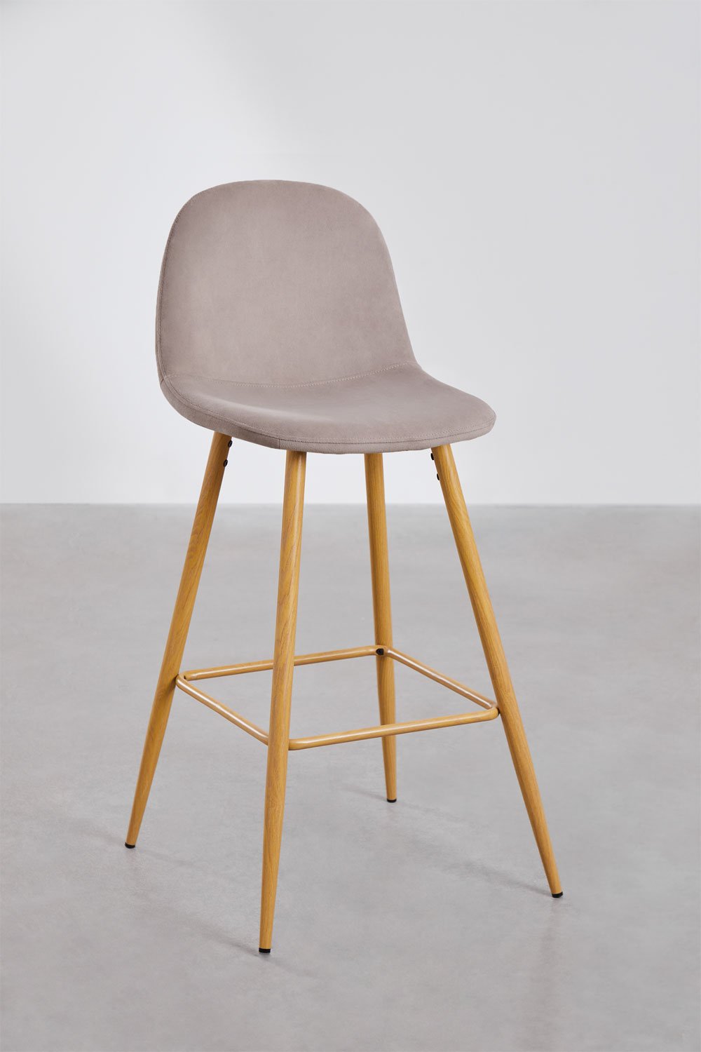 Hoher Hocker 75 cm aus taupegrauem Samt und Beinen mit Holzfinish Natur Glamm, Galeriebild 1