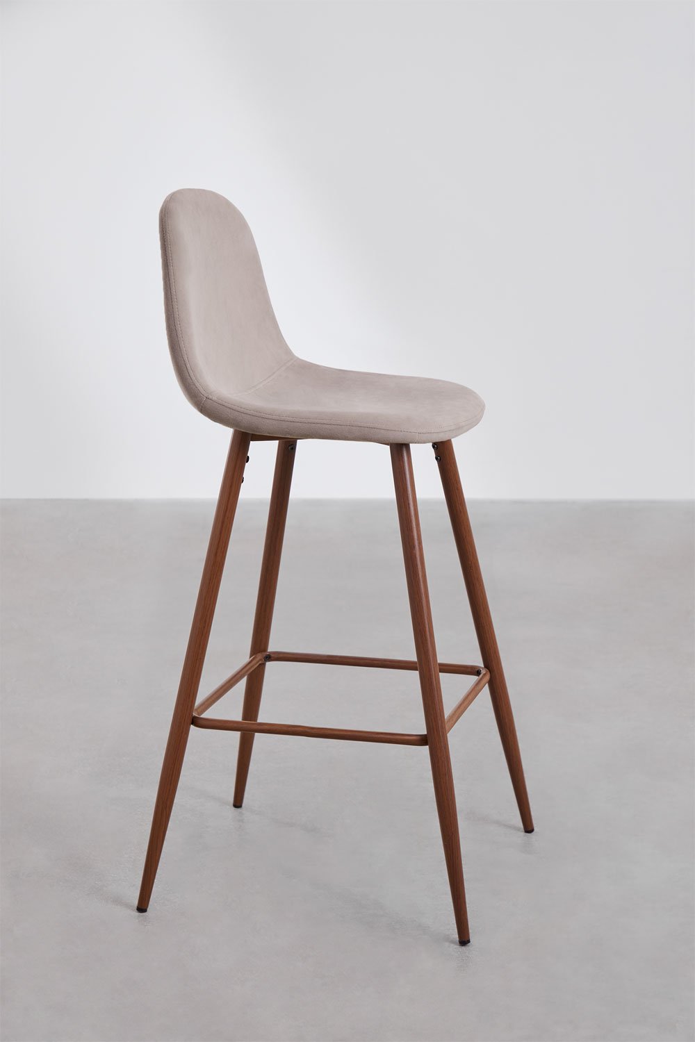 Hoher Hocker 75 cm aus taupegrauem Samt und Beinen mit dunklem Holzfinish Glamm, Galeriebild 2
