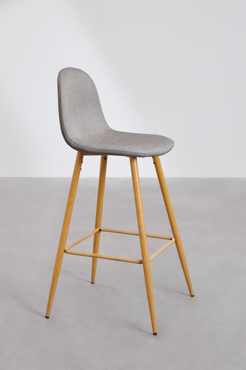 4er-Pack Barhocker 75 cm aus betongrauem Stoff und Beinen mit Holzfinish Natur Glamm, Galeriebild 2
