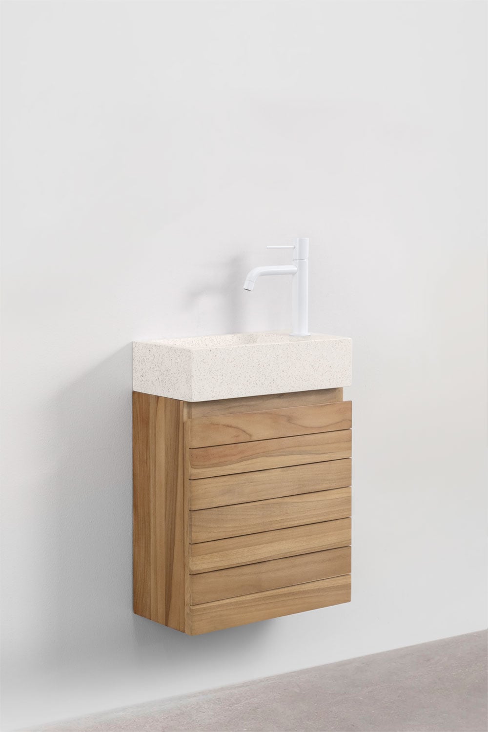 Badezimmermöbelset aus Teakholz mit integriertem Waschbecken aus Napier-Zement , Galeriebild 3