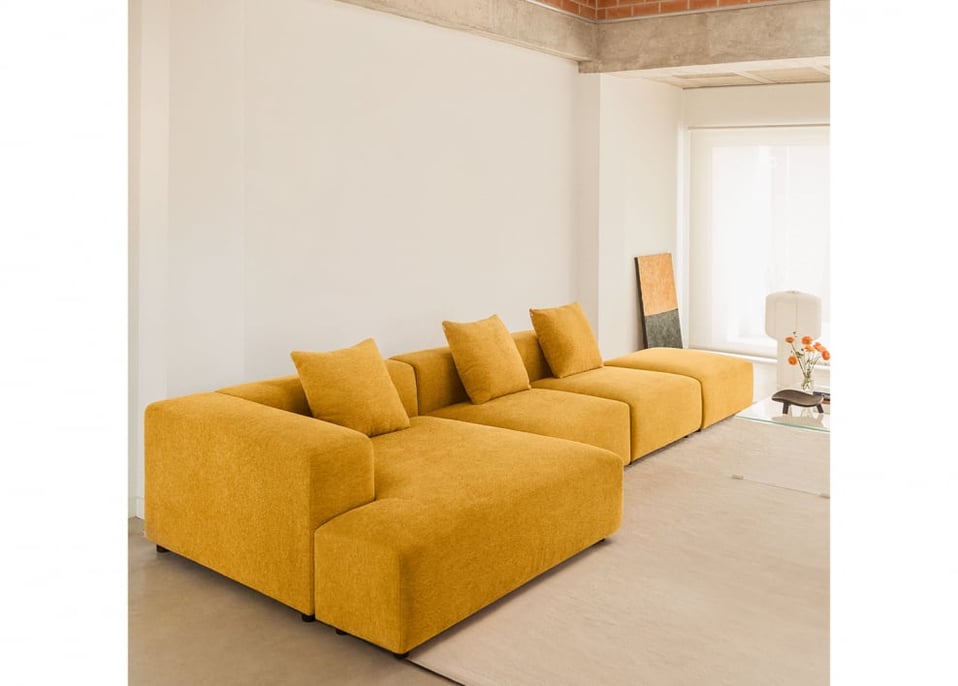 3-teiliges modulares Chaiselongue-Sofa in der linken Ecke mit Puff (↔︎390 cm) Bruna