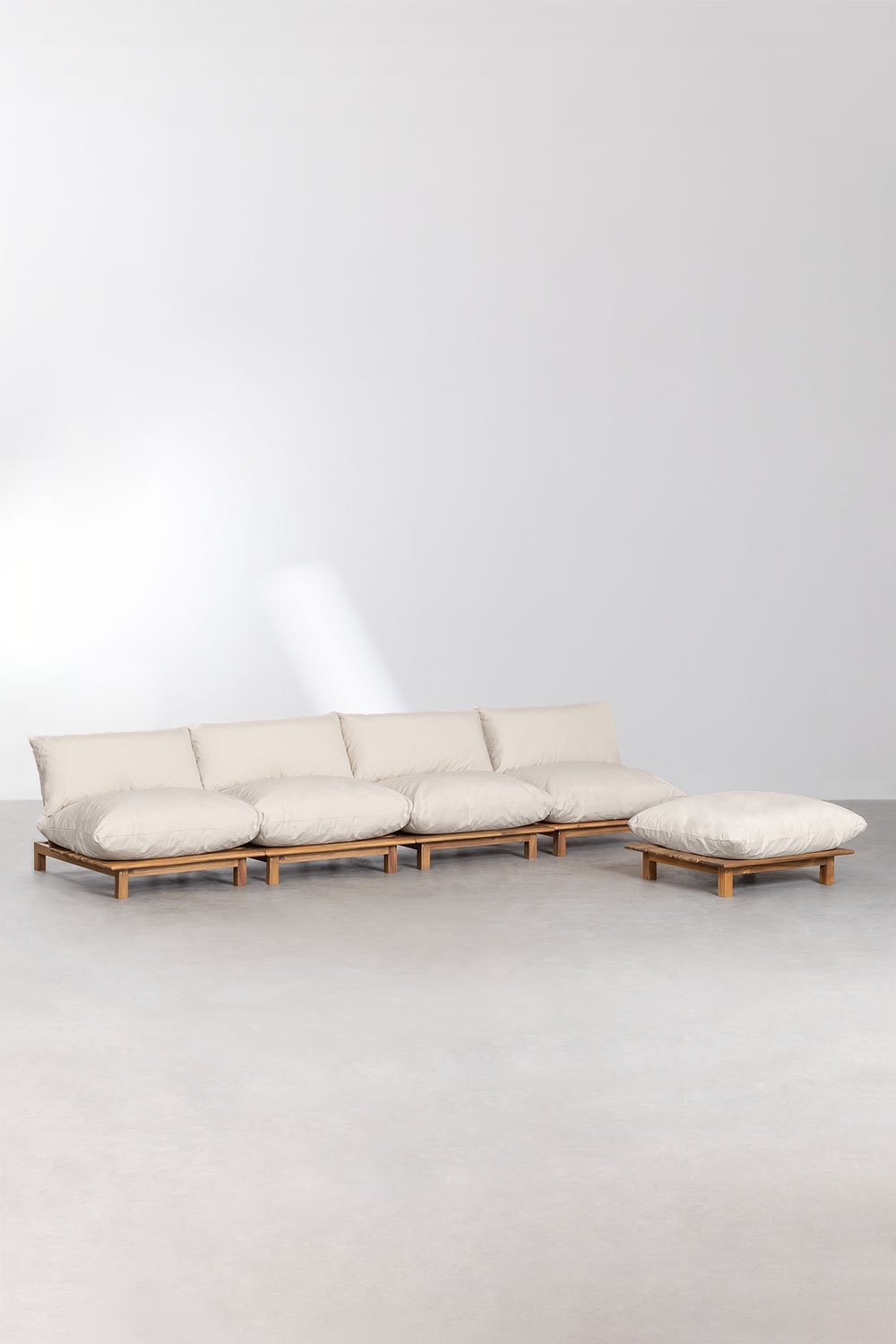 4-teiliges modulares Garten-Liegesofa mit Pouf aus Akazienholz Brina, Galeriebild 1