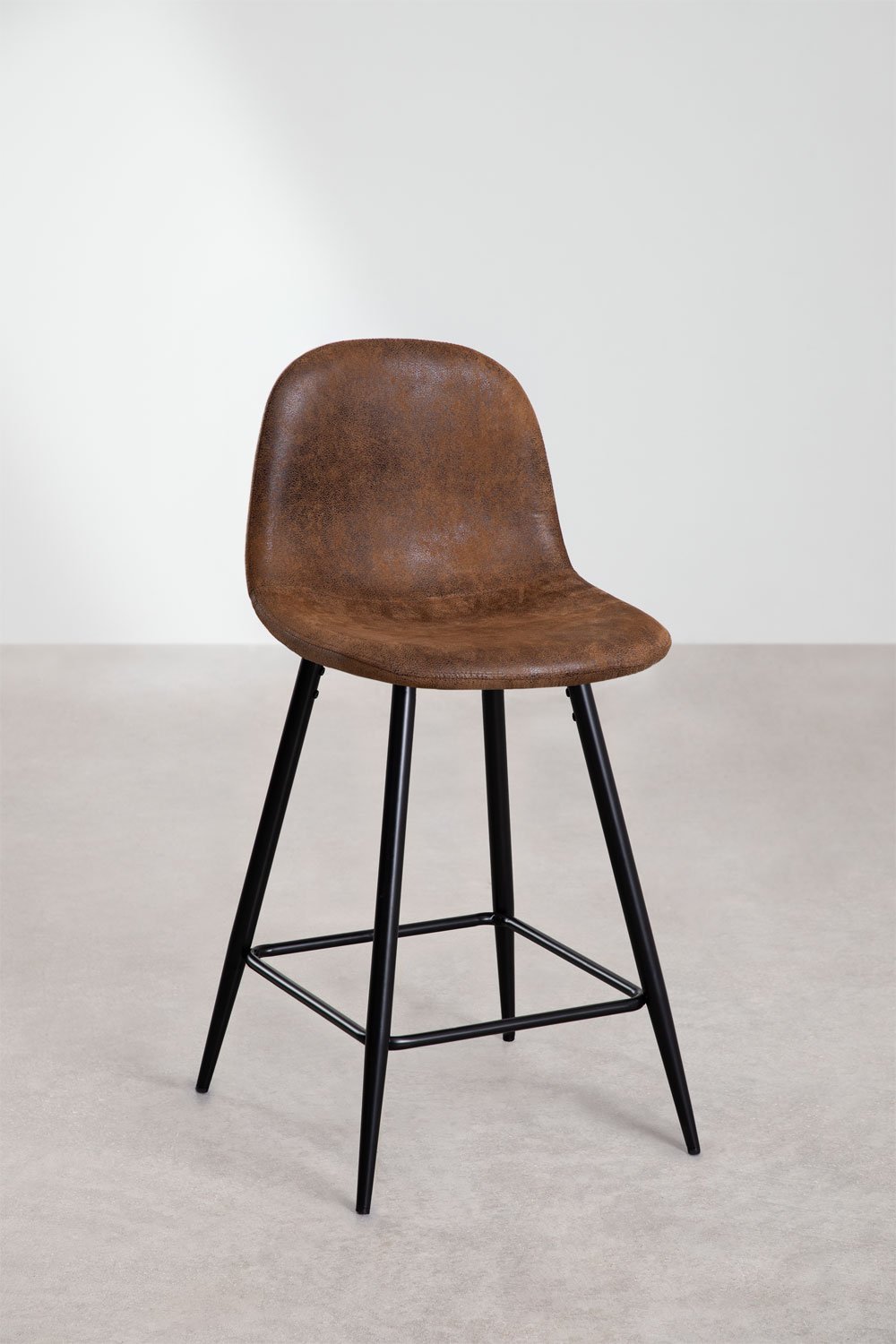 2er-Pack Hohe Hocker 65 cm aus Kaffee Vintage Kunstleder und schwarzen Beinen Glamm, Galeriebild 1