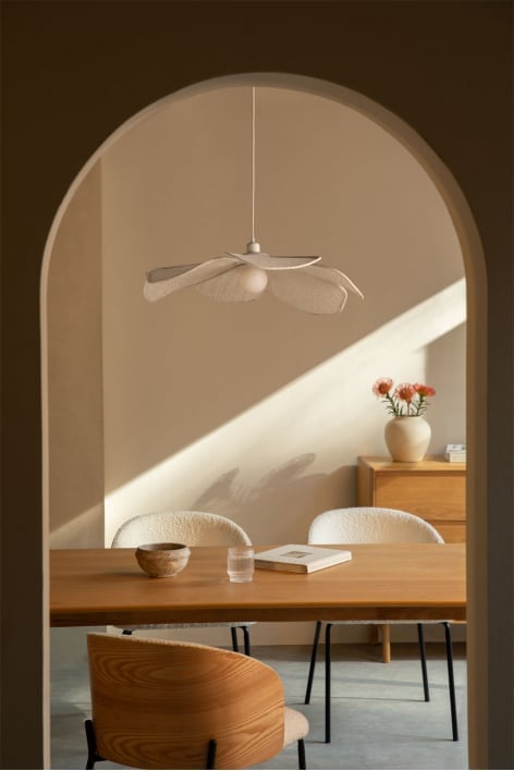 Creme-beige Deckenlampe Ø75 cm aus Leinen und Baumwolle Benavid