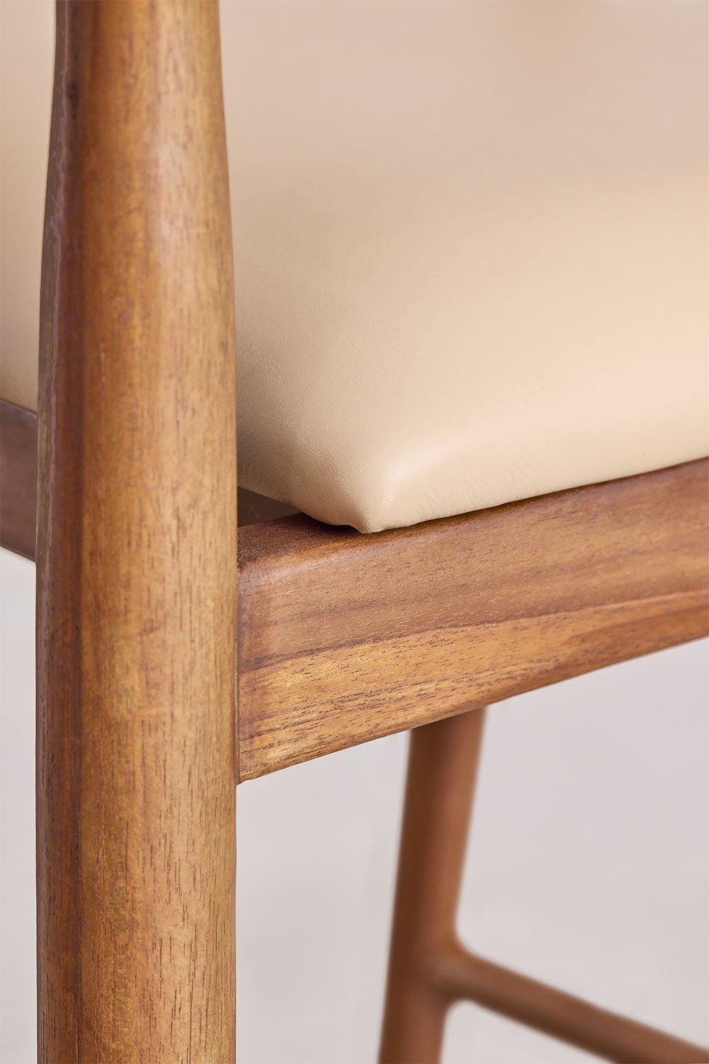 2er Pack Barhocker 70 cm Teakholz Vintage Beige Leder Visby, Galeriebild 7