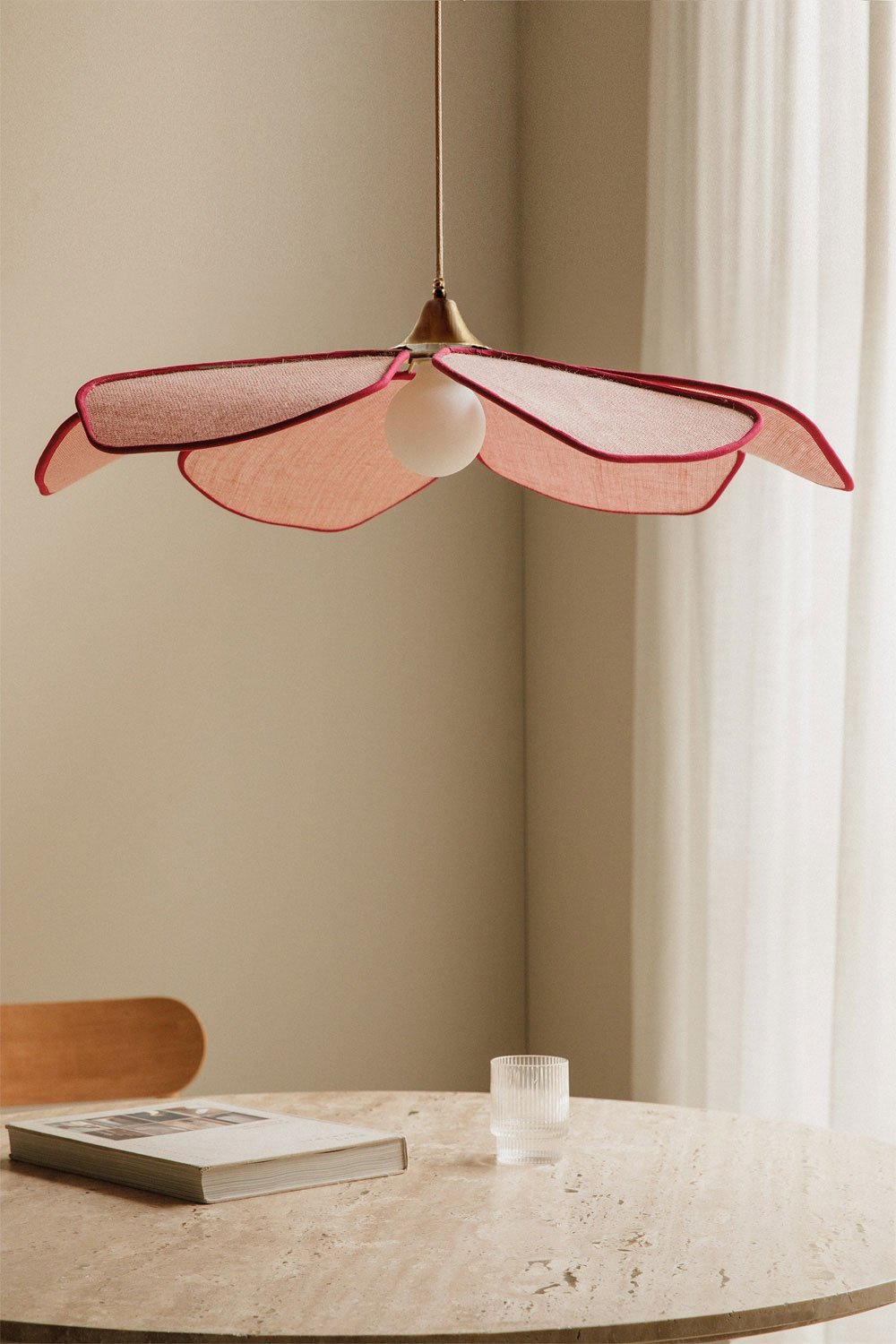 Deckenleuchte Ø75 cm aus rosa Quarzleinen - rot grana Benavid, Galeriebild 1