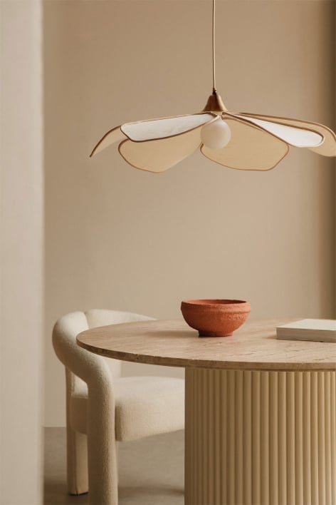 Creme-beige Deckenlampe Ø75 cm aus Leinen und Baumwolle Benavid