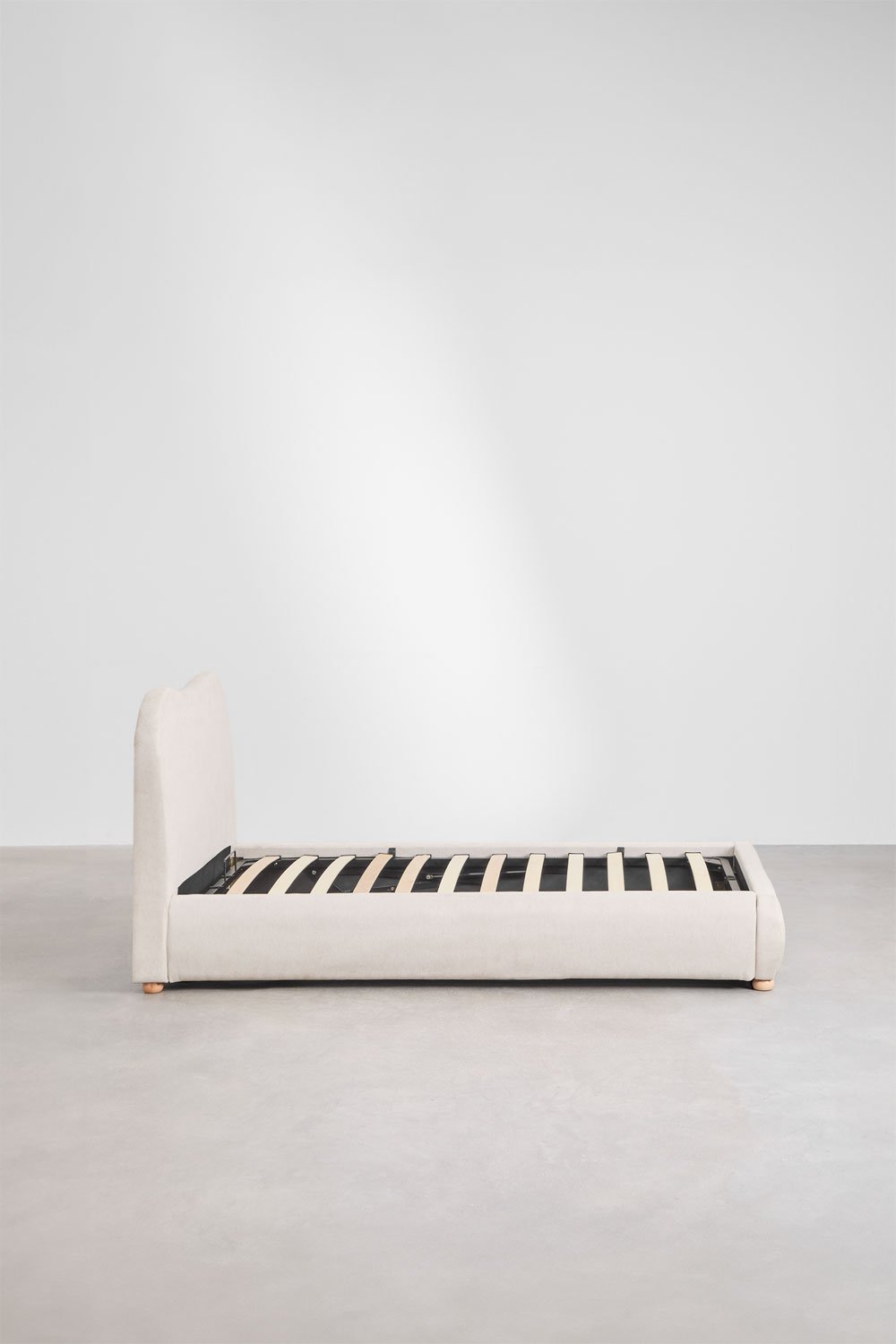 Bett mit Bettkasten für Matratze 90x190cm in cremefarbenem Stoff Winselet, Galeriebild 4