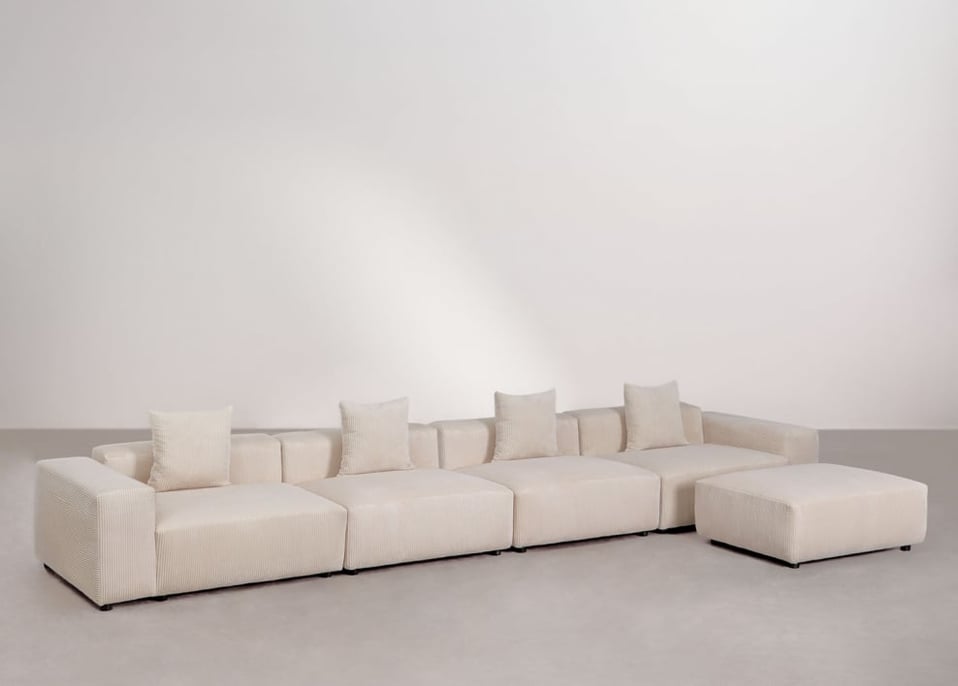 4-teiliges modulares Sofa mit niedrigen Armlehnen und Hocker (↔︎480 cm) Bruna