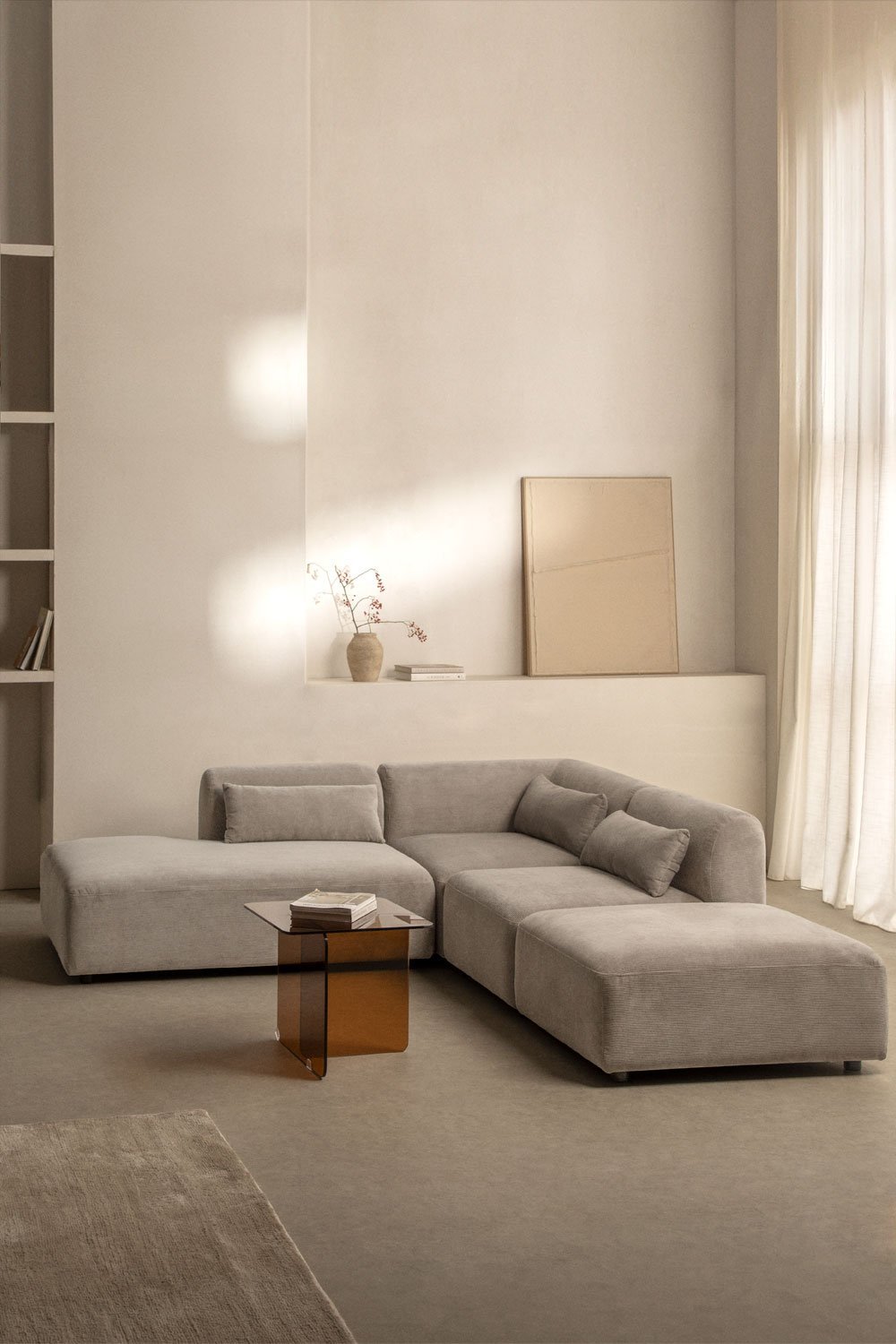 3-teiliges modulares Ecksofa mit Chaiselongue links und Fogler-Hocker, Galeriebild 1