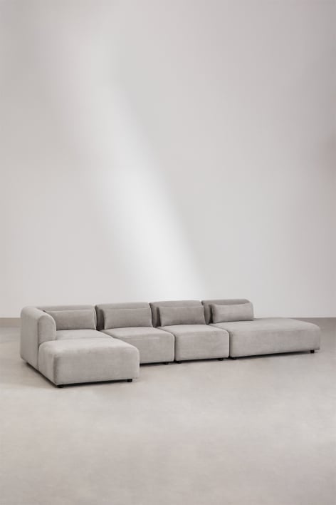 4-teiliges modulares Ecksofa mit Chaiselongue rechts und Fogler-Hocker - Kord Helles Grau Taupe