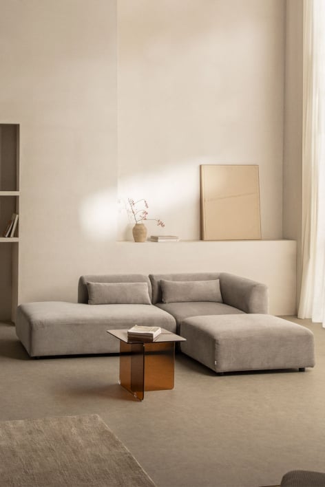 Zweiteiliges modulares Ecksofa mit Chaiselongue links und Fogler-Hocker