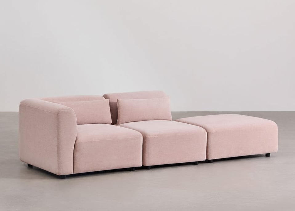 2-teiliges modulares Ecksofa mit Fogler-Hocker - Kord Rosa Wein