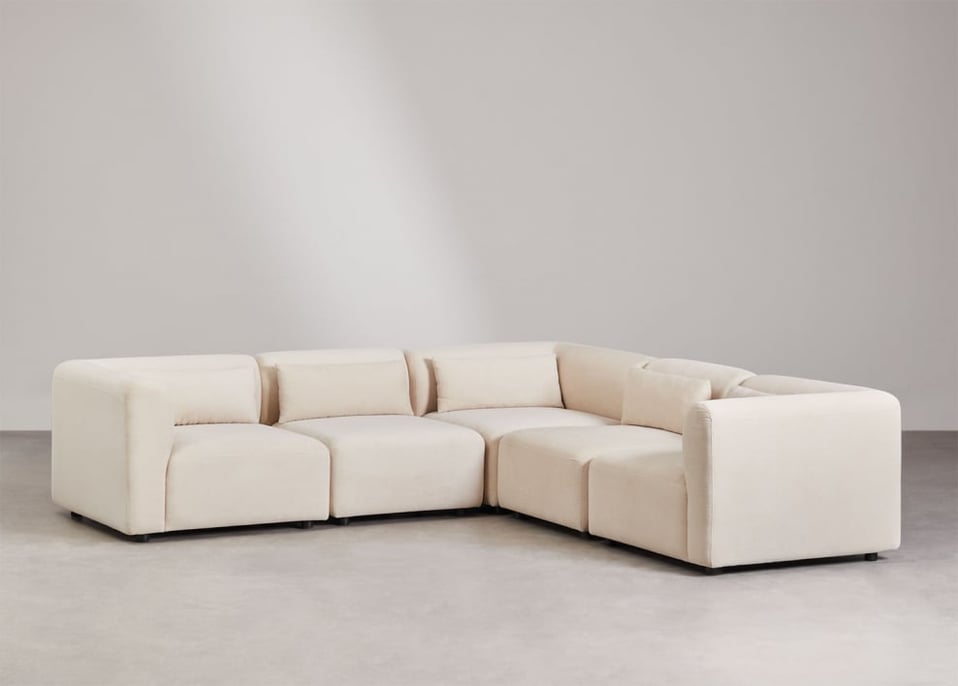 5-teiliges modulares Ecksofa Fogler - Kord Beige Leinen
