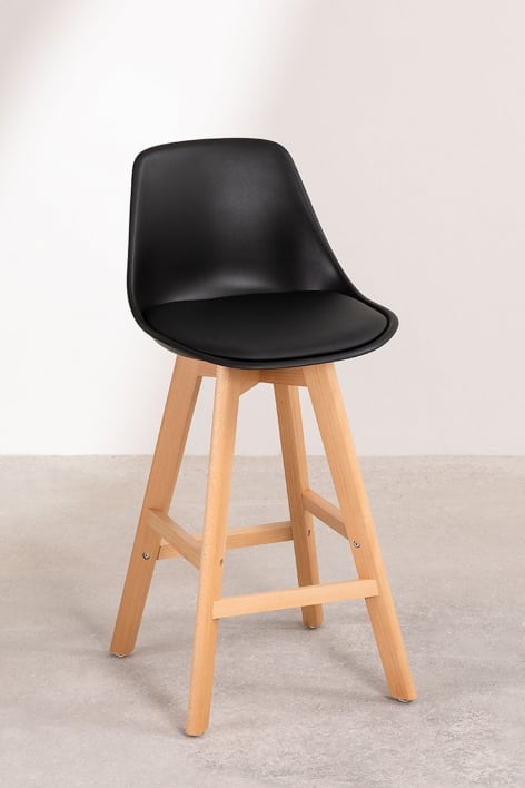 Barhocker 65 cm aus Buchenholz Polypropylen und schwarzem Kunstleder Nordic Edition - Schwarz