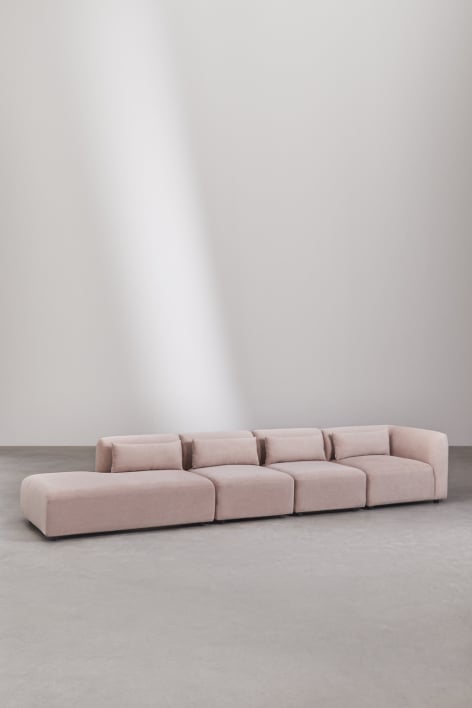 4-teiliges modulares Ecksofa Fogler mit Chaiselongue links - Kord Rosa Wein