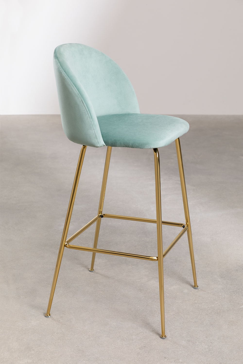 4er-Pack Barhocker 75 cm aus tannengrünem Samt und goldenen Beinen Kana Design, Galeriebild 3