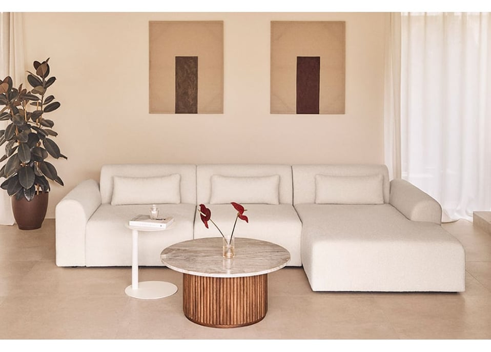 3-teiliges modulares Chaiselongue-Sofa rechts aus Borjan-Lammfell