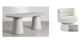 Set aus ovalem Tisch 220x95 cm in Zement Noemi und 6 drehbaren Esszimmerstühlen in Bouclé-Stoff Protea, Galeriebild 1