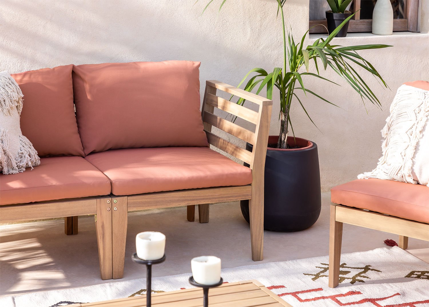 Rechtes Eckmodul für modulares Gartensofa aus Filips-Akazienholz, Galeriebild 1