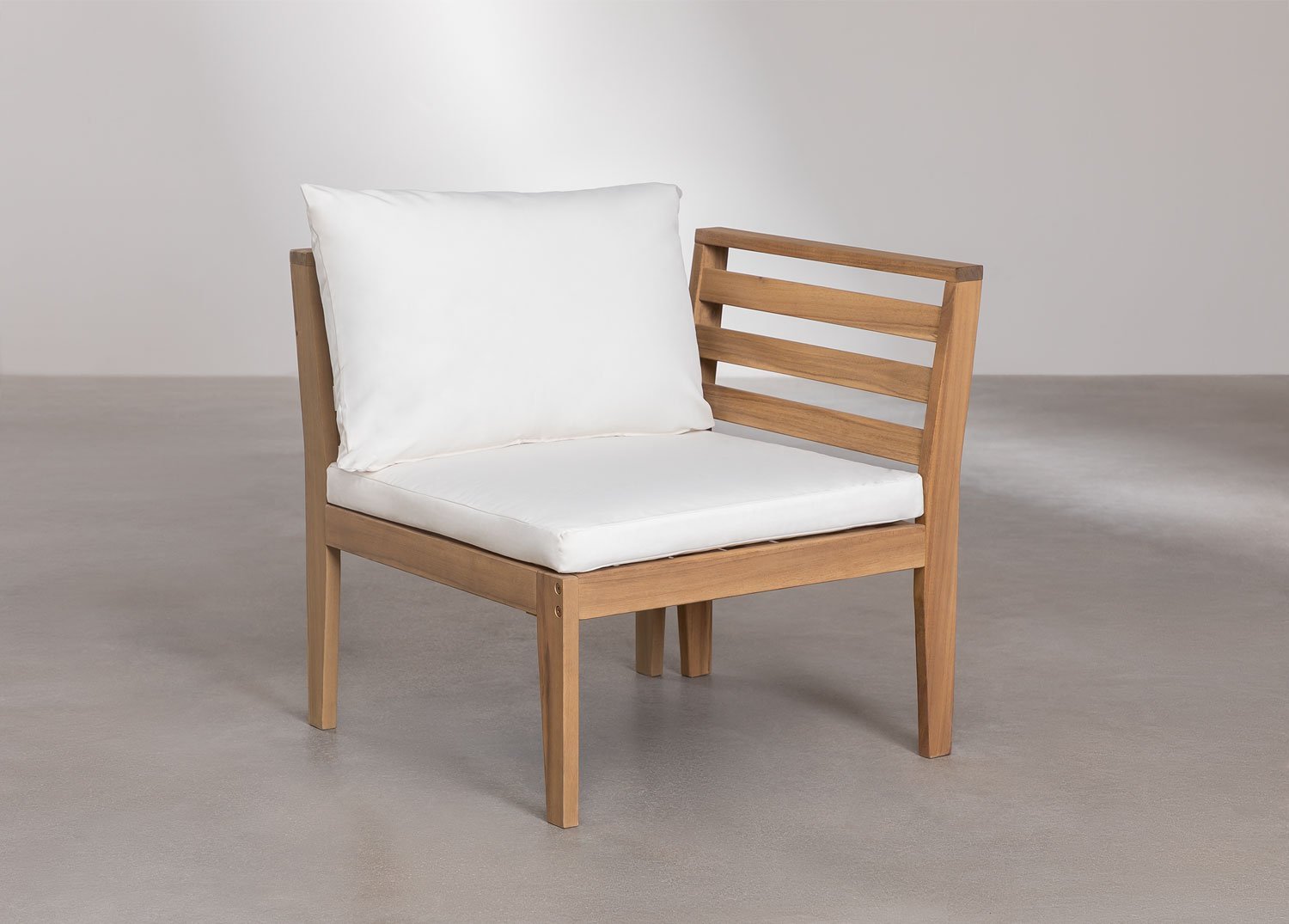 Rechtes Eckmodul für modulares Gartensofa aus Filips-Akazienholz, Galeriebild 2