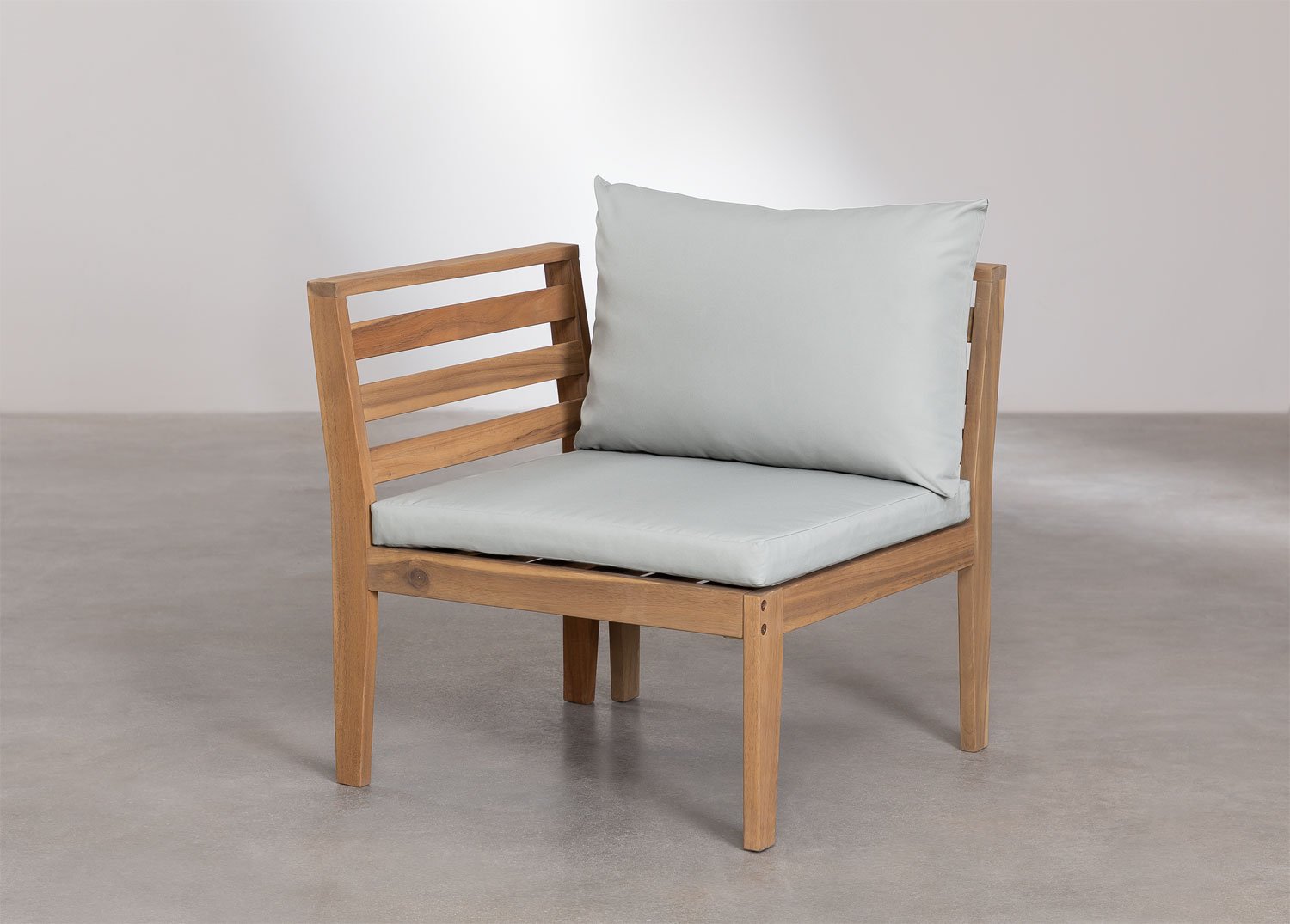 Linkes Eckmodul für modulares Gartensofa aus Filips-Akazienholz, Galeriebild 2