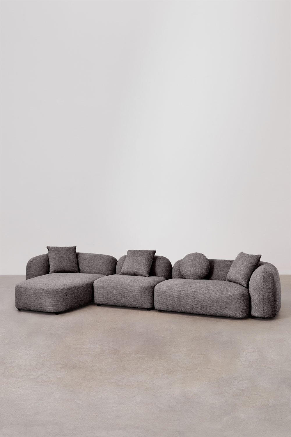 Modulares 3-teiliges Chaiselongue-Sofa links aus Coco-Chenille, Galeriebild 1