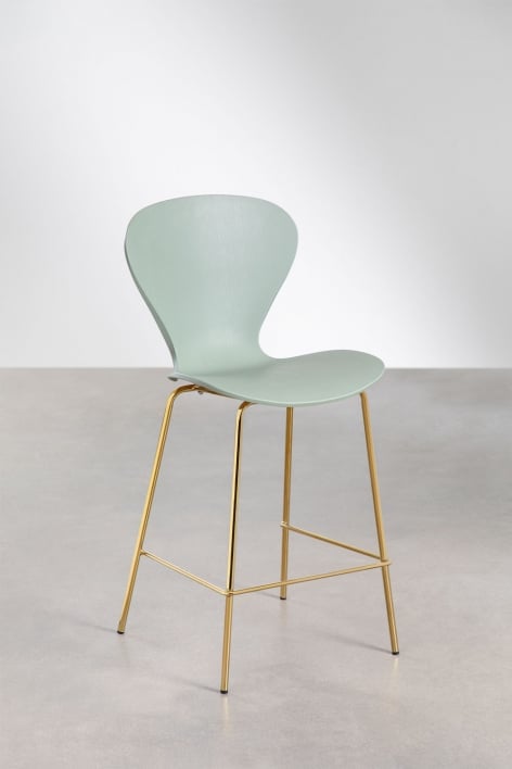 4er-Pack Hohe Hocker 75 cm aus seladongrünem Polypropylen und goldenen Eisenbeinen Uit