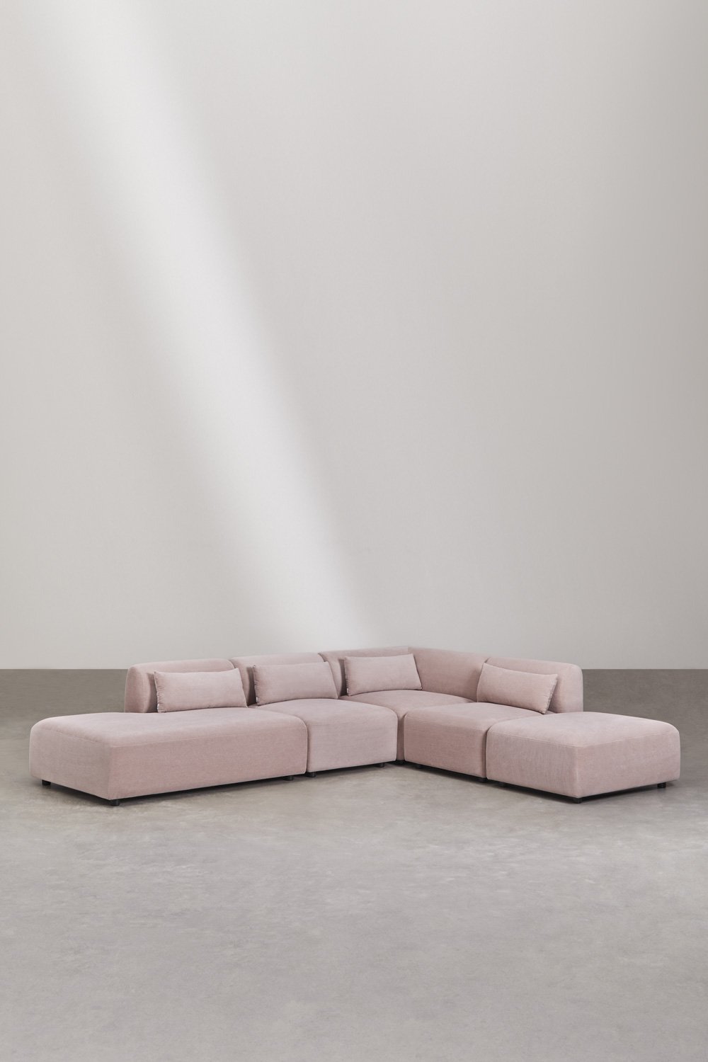 4-teiliges modulares Ecksofa mit Chaiselongue links und Fogler-Hocker, Galeriebild 1