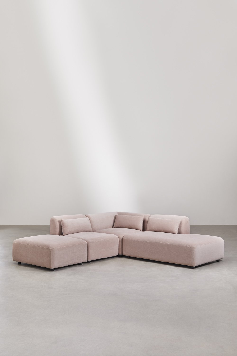3-teiliges modulares Ecksofa mit Chaiselongue rechts und Fogler-Hocker, Galeriebild 1