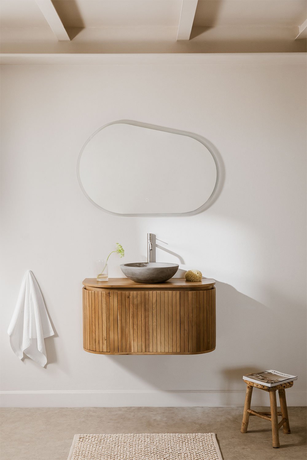 Hängendes Badezimmermöbel-Set 90x40 cm aus Mangoholz Analis, Galeriebild 1