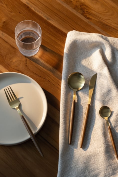 Besteckset aus Edelstahl mit Holzoptik-Griff, 16-teilig, Monovar