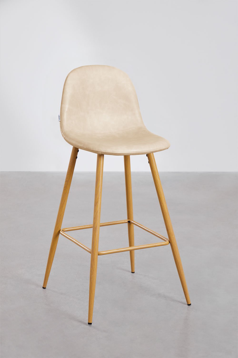 2er Pack Barhocker 75 cm Cremeweißes Kunstleder Beine Naturholz Glamm, Galeriebild 1