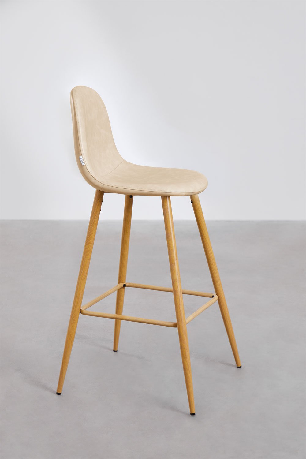 2er Pack Barhocker 75 cm Cremeweißes Kunstleder Beine Naturholz Glamm, Galeriebild 2