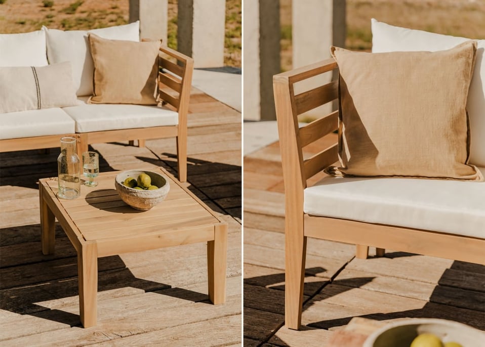 Rechtes Eckmodul für modulares Gartensofa aus Filips-Akazienholz