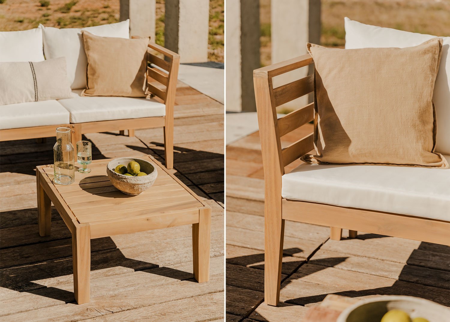 Rechtes Eckmodul für modulares Gartensofa aus Filips-Akazienholz, Galeriebild 1