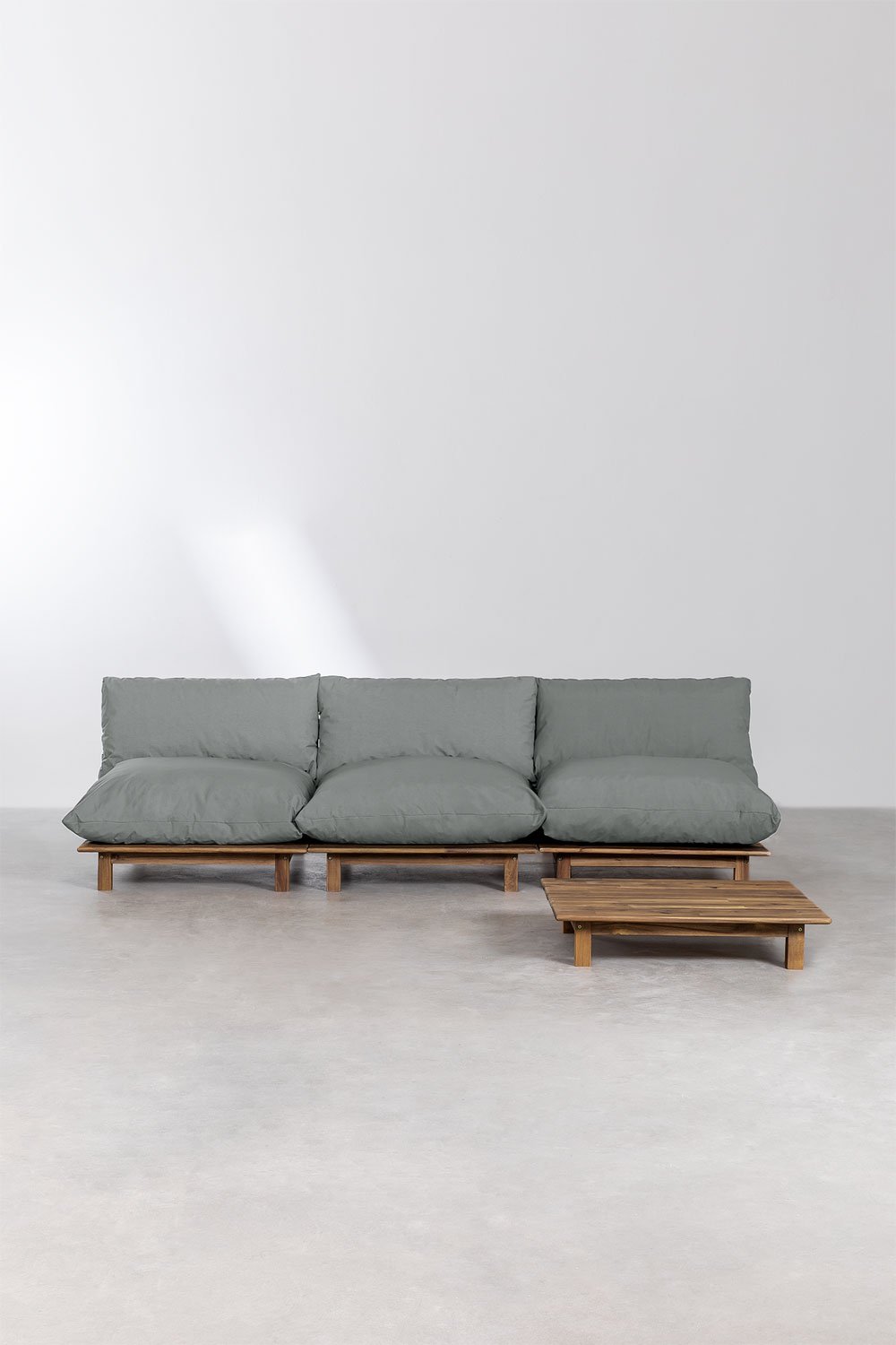 Wohnzimmerset mit 3-teiligem modularen Liegesofa und Couchtisch aus Brina-Akazienholz, Galeriebild 3