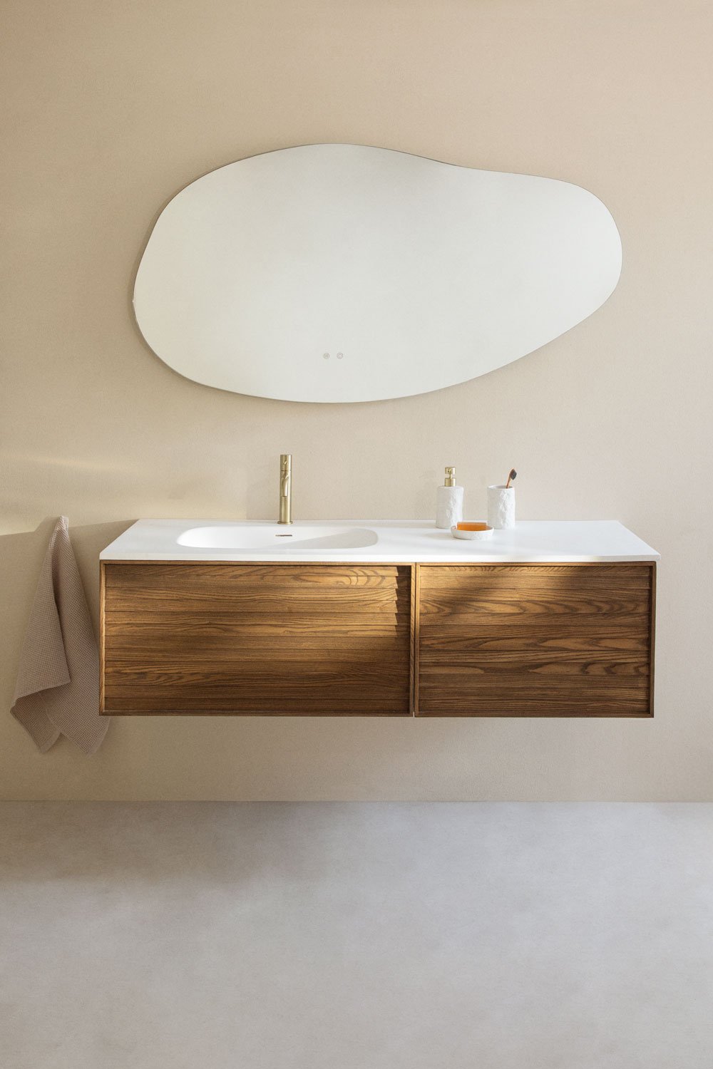 Hängendes Badezimmermöbel-Set 140x50 cm aus Holz mit integriertem Waschbecken Solea, Galeriebild 1
