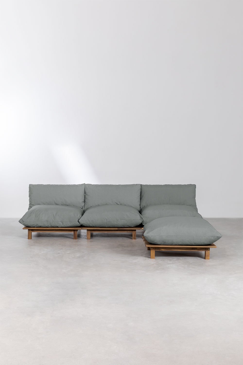 3-teiliges modulares Gartensofa mit Ottomane aus Akazienholz Brina , Galeriebild 4