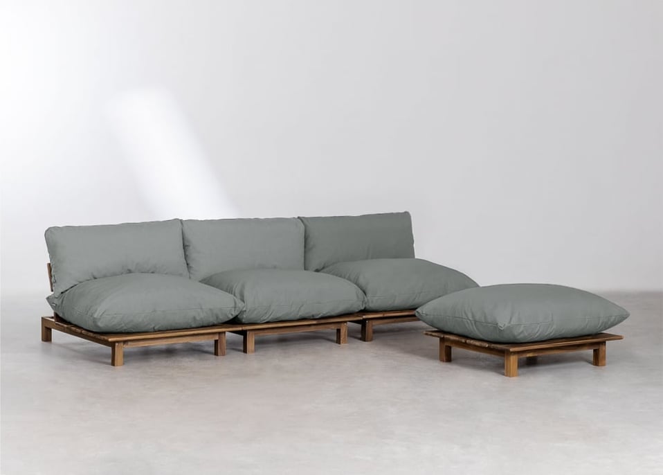 3-teiliges modulares Liegesofa mit Ottomane aus Akazienholz Brina - Grau Anthrazit