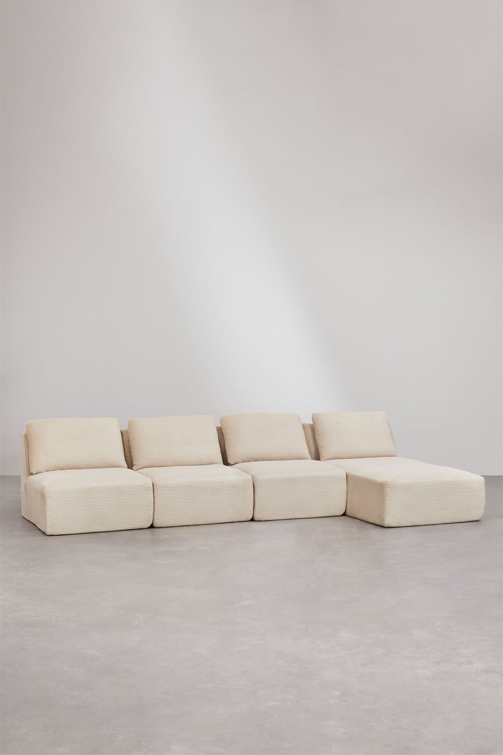 4-teiliges modulares Chaiselongue-Sofa aus Cord, vakuumverpackt, rechts von Temple, Galeriebild 1