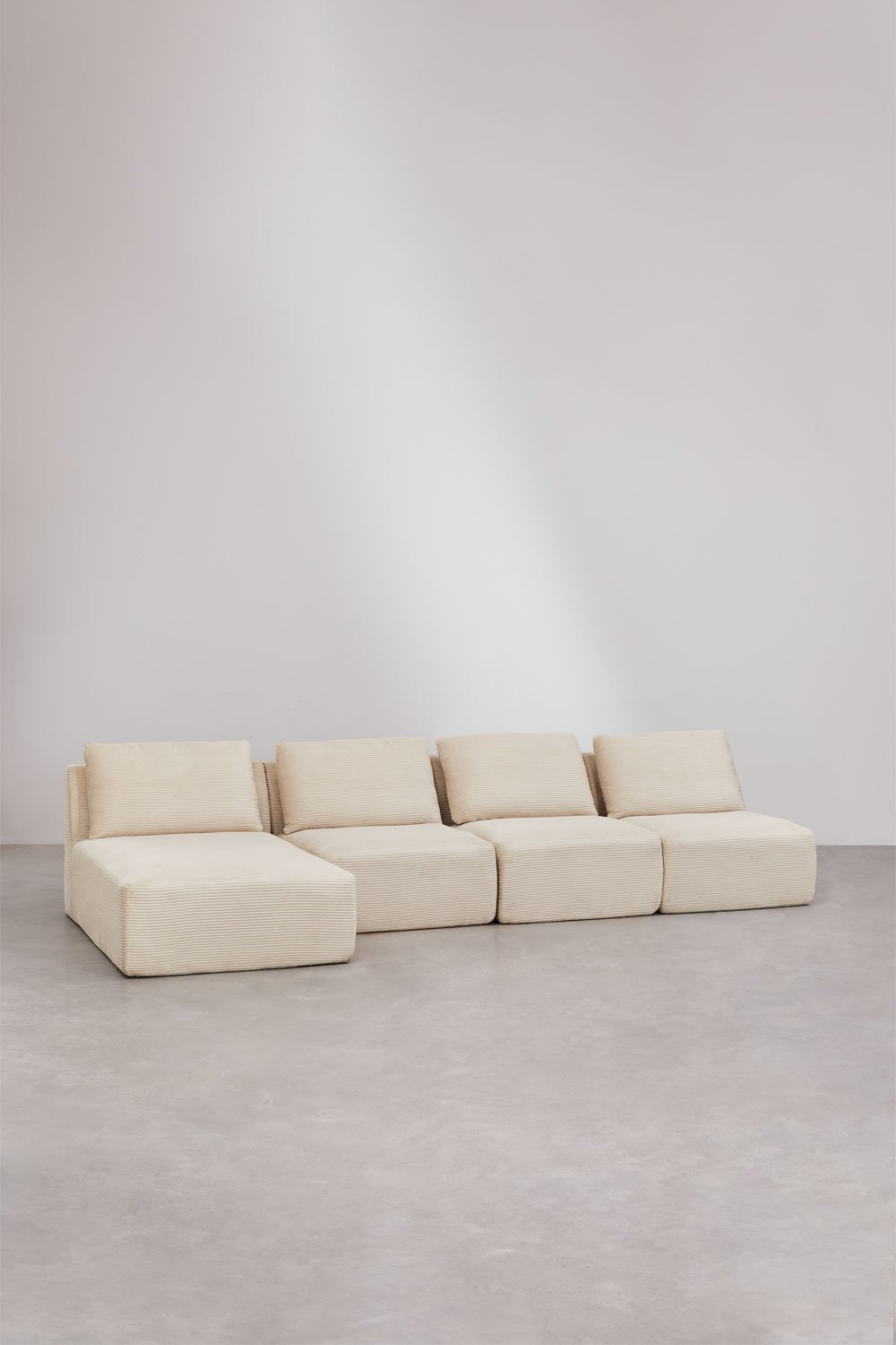 Modulares 4-teiliges Chaiselongue-Sofa links von Temple aus vakuumverpacktem Cord, Galeriebild 1