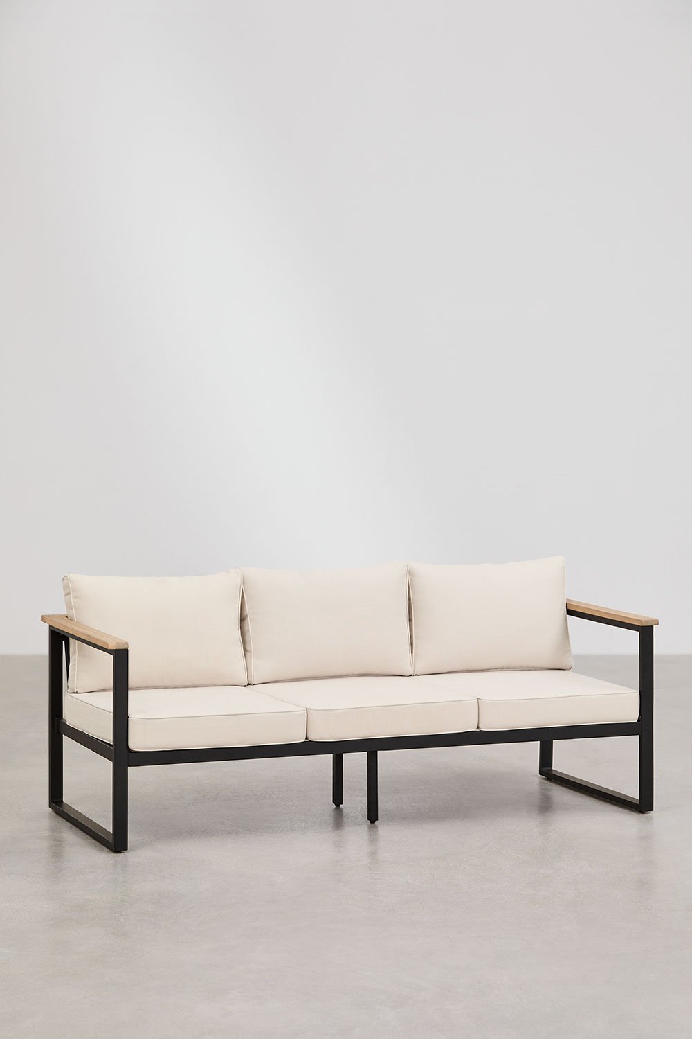 Gartenset mit einem 3-Sitzer-Sofa, 2 Sesseln und einem Couchtisch aus Aluminium und Lipov-Akazienholz., Galeriebild 3