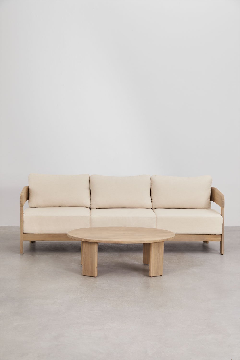 Wohnzimmerset mit 3-Sitzer-Sofa und Couchtisch aus Uleno-Akazienholz, Galeriebild 1