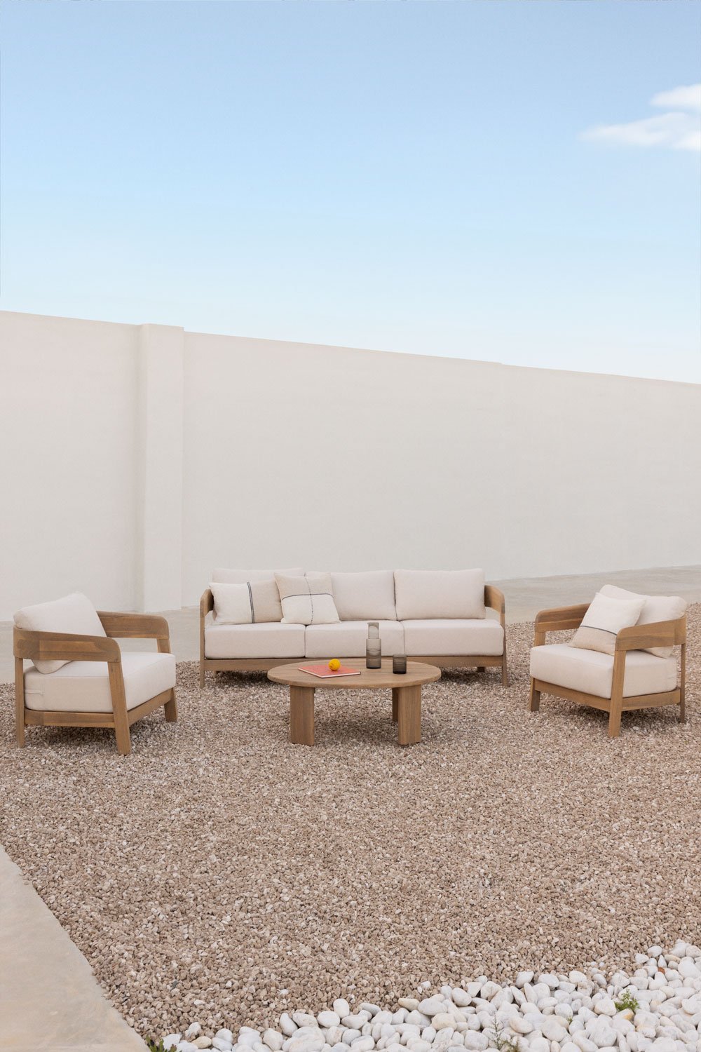 Gartenset mit 3-Sitzer-Sofa, 2 Sesseln und Couchtisch aus Uleno-Akazienholz , Galeriebild 1