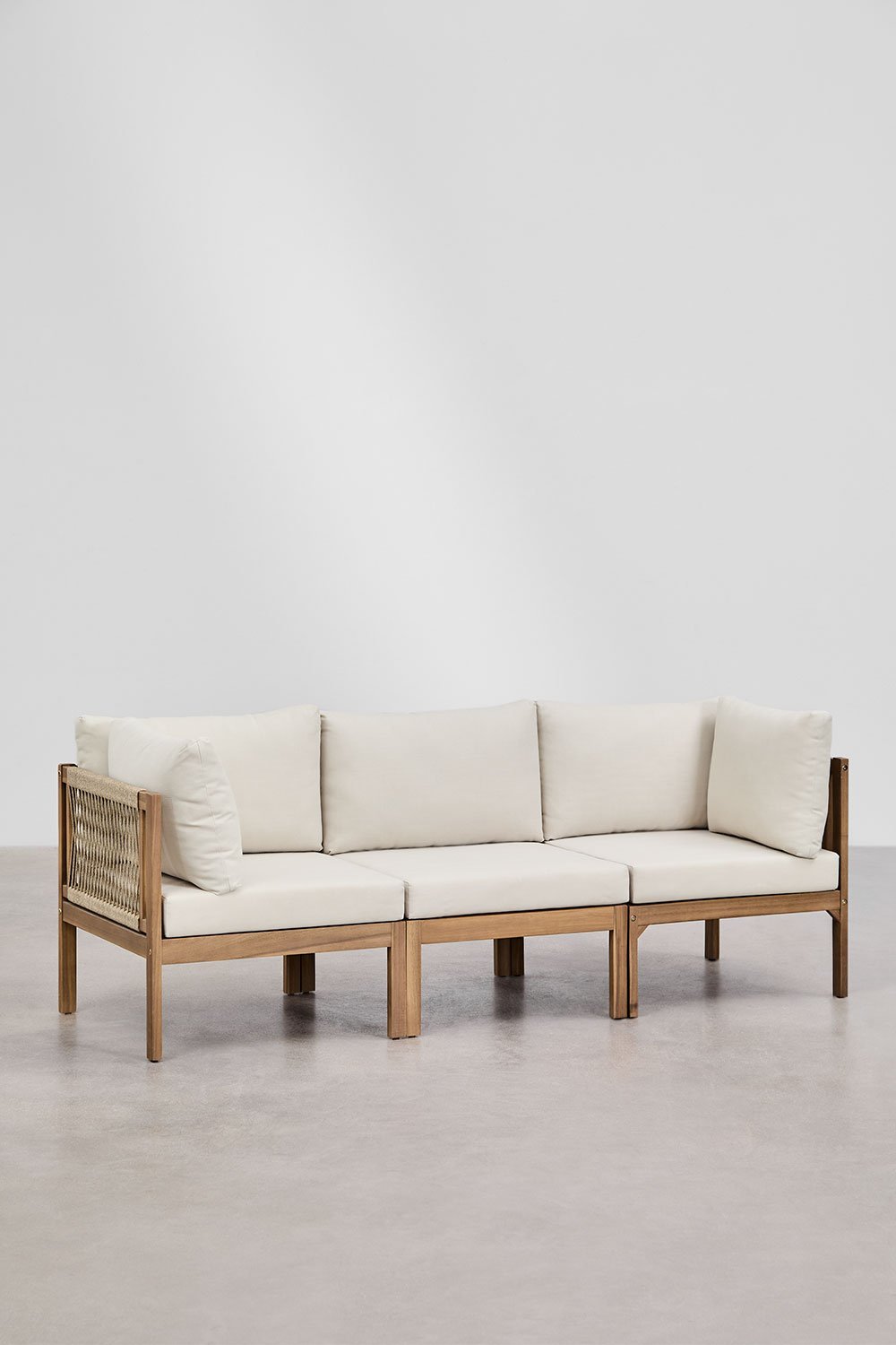 3-teiliges modulares Sofa mit Armlehnen aus Branson-Akazienholz, Galeriebild 1