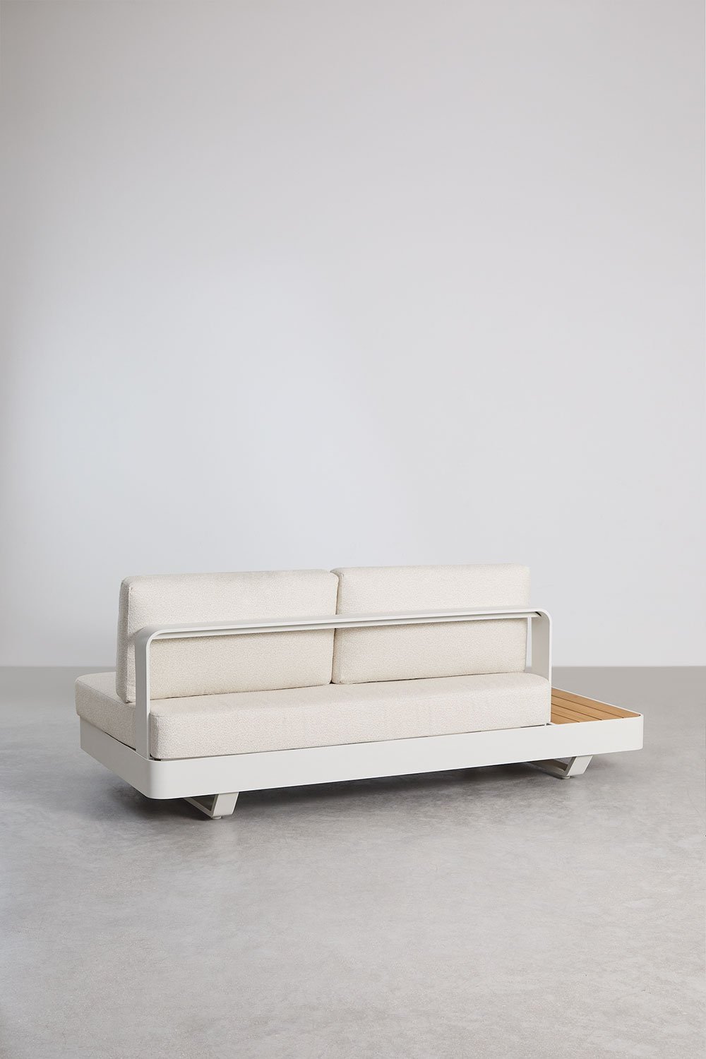 Yarilo 2-Sitzer-modulares Gartensofa aus Aluminium mit linkem Beistelltisch aus Teakholz, Galeriebild 7