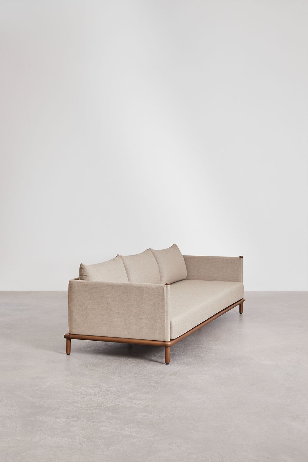 Wohnzimmerset mit 3-Sitzer-Sofa, 2 Sesseln und 2 runden Couchtischen aus Akazienholz Olivia, Galeriebild 4