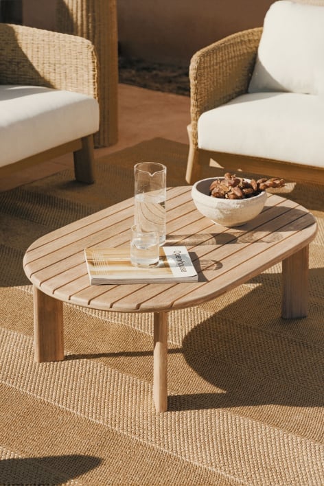 Ovale Gartencouchtisch 100x60 cm aus Akazienholz Leilan